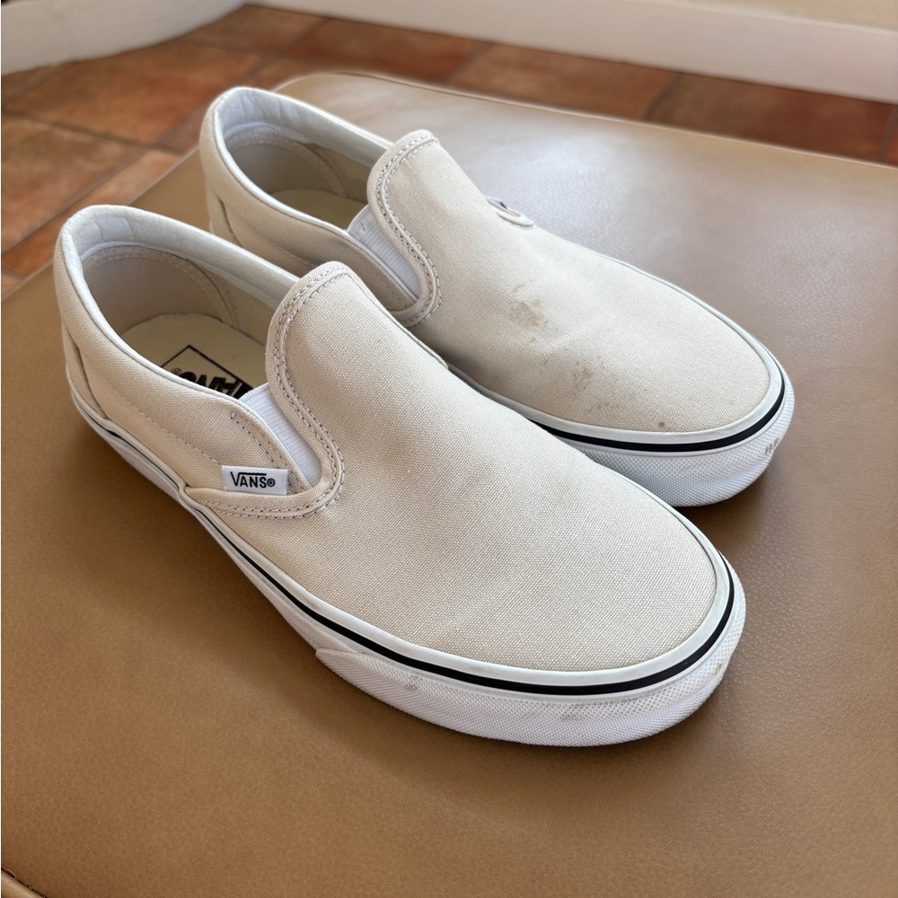 Vans Off-White Canvas Slip-Ons